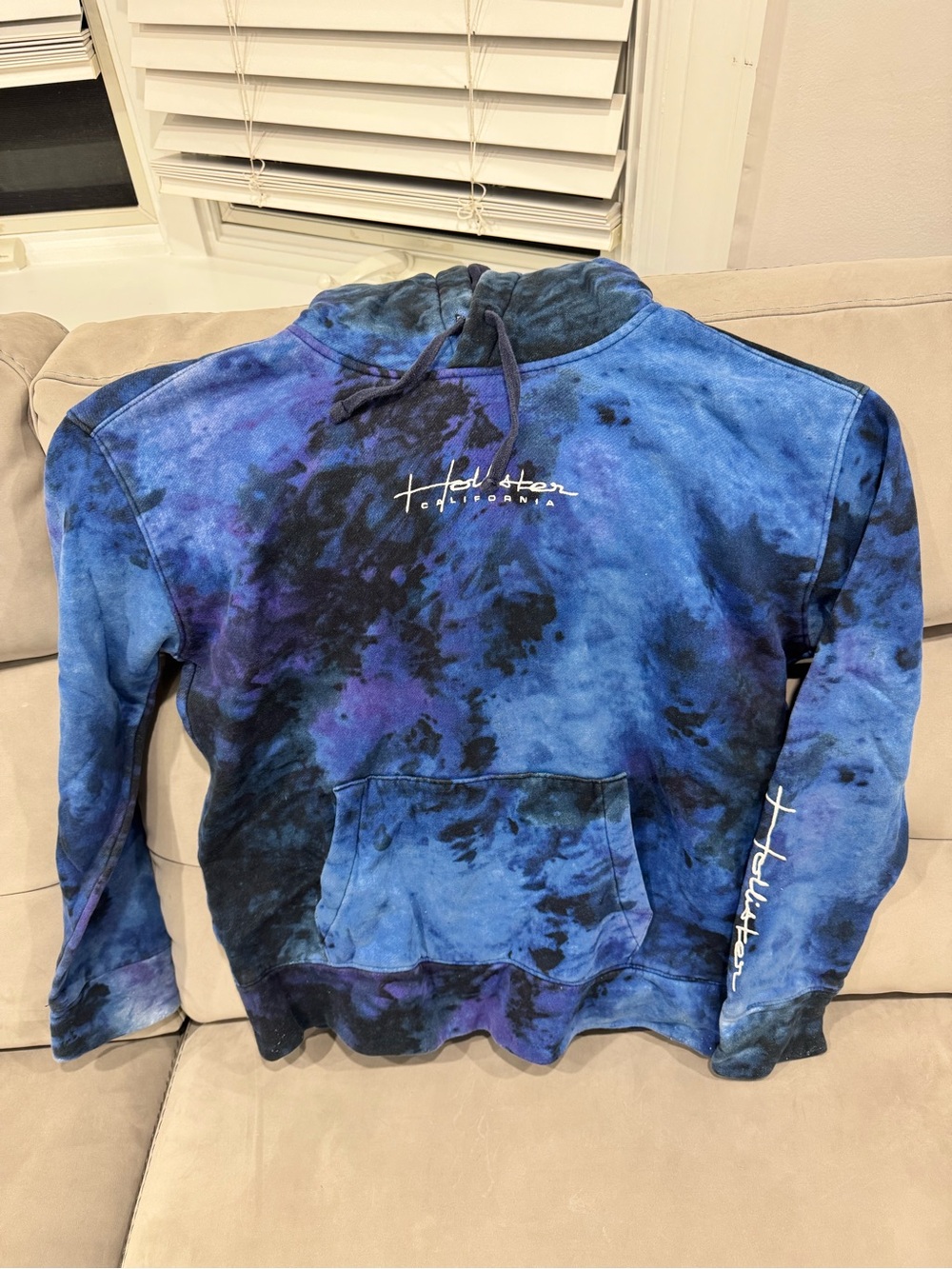 Hollister Blue & Black Tie-Dye Hoodie with Script Logo